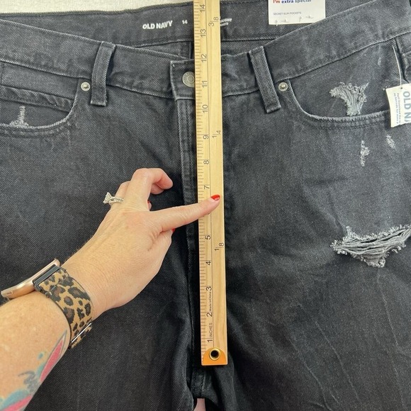 Old Navy Size 14 Jeans High Rise Slouchy Straight Cropped Distressed Women's - Picture 13 of 16
